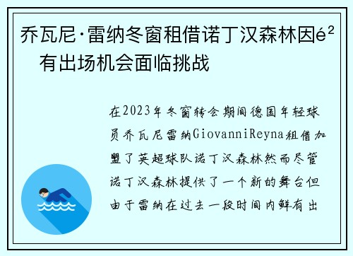 乔瓦尼·雷纳冬窗租借诺丁汉森林因鲜有出场机会面临挑战