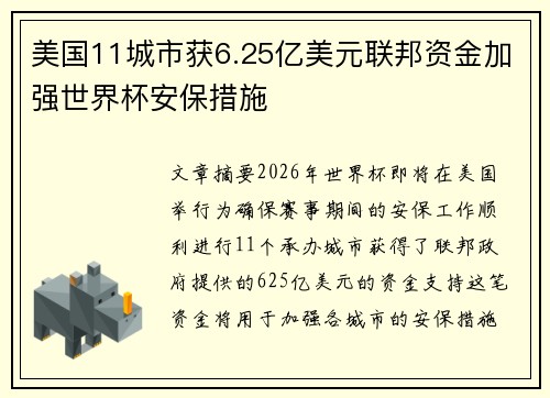 美国11城市获6.25亿美元联邦资金加强世界杯安保措施